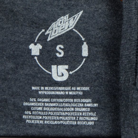 Mtn Dew Womens Shirt Top Small Gray Yellow Stripes V Neck Recycled Stretch - Picture 9 of 11